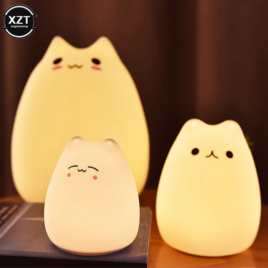 "Whimsical Cat Touch Sensor LED Night Lamp: Colorful Silicone Animal Light – Quirky Desktop Decor for Dreamy Bedrooms!"