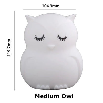 "Charming Owl LED Night Light: Touch Sensor, Remote Control, 9 Colors & Dimmable – Perfect Rechargeable Gift for Kids!"