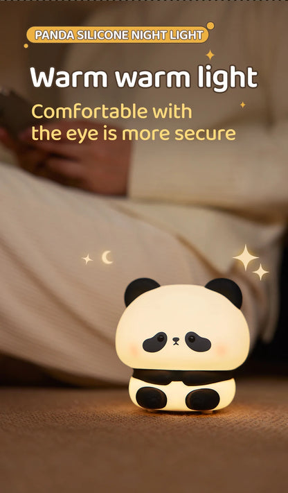 "Panda Power: Cute LED Night Light in Silicone – USB Rechargeable Touch Lamp with Timing Feature for Kids' Bedrooms!"