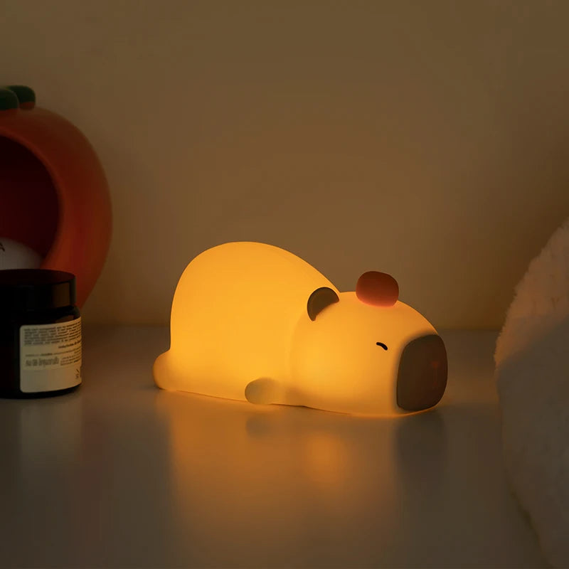 "Charming Capybara LED Night Light: Cute Silicone Design, USB Rechargeable & Dimmable – Perfect for Whimsical Kids’ Room Decor!"