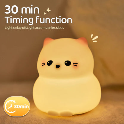 "Cute Companions: USB Rechargeable Silicone Cat & Dog Night Light – Kawaii Bear Design for Cozy Kids’ Room Decor!"