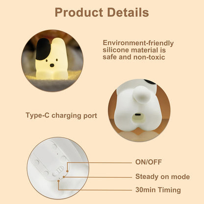 "Cute Companions: USB Rechargeable Silicone Cat & Dog Night Light – Kawaii Bear Design for Cozy Kids’ Room Decor!"