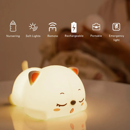 "Feline Fantasy: Cat LED Night Light with Touch Sensor & Remote Control – Colorful Silicone USB Rechargeable Lamp for Kids' Dreamy Spaces!"