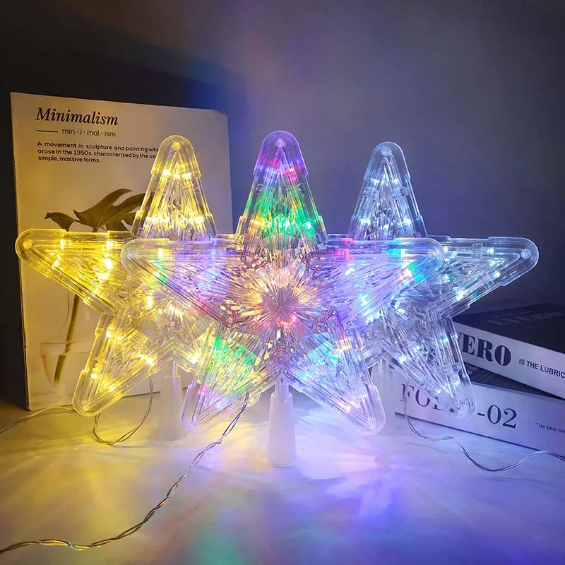 LED Light-Up Christmas Tree Star Topper - Festive Ornament for Navidad, Noel, and New Year 2025