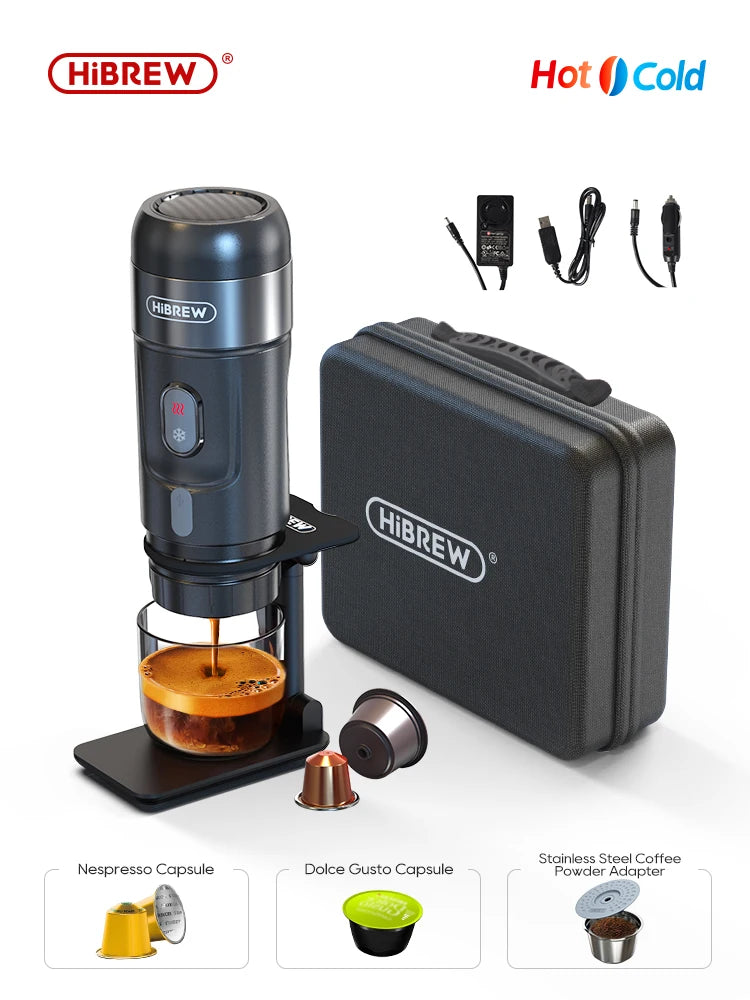 HiBREW Espresso Coffee Machine – Compact Portable Maker for Nespresso and Dolce Pods, Perfect for Car & Home