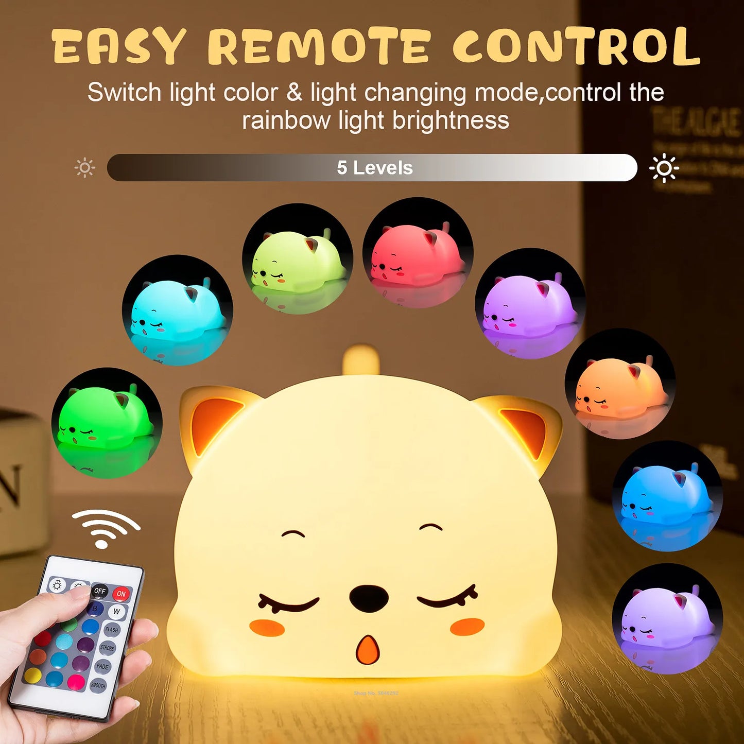 "Feline Fantasy: Cat LED Night Light with Touch Sensor & Remote Control – Colorful Silicone USB Rechargeable Lamp for Kids' Dreamy Spaces!"