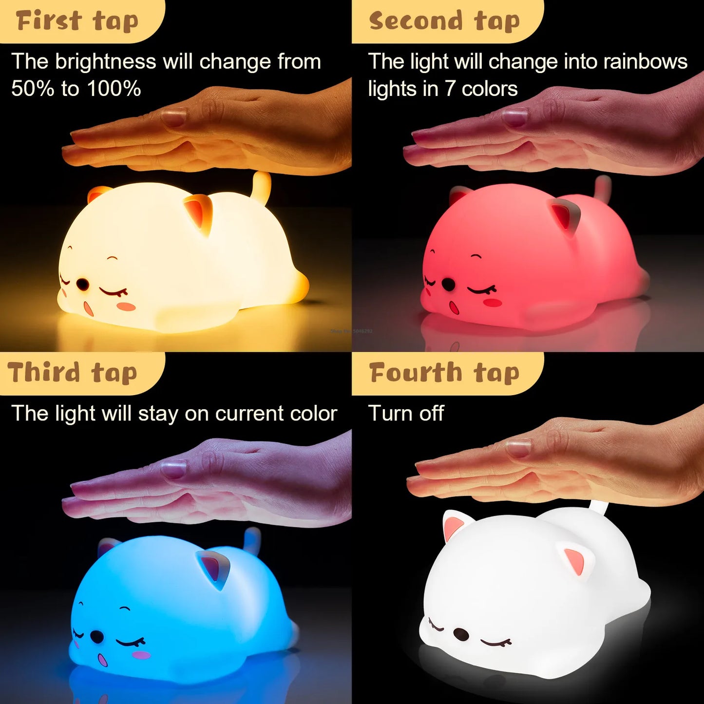 "Feline Fantasy: Cat LED Night Light with Touch Sensor & Remote Control – Colorful Silicone USB Rechargeable Lamp for Kids' Dreamy Spaces!"