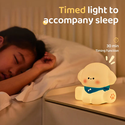 "Adorable Glow: Rechargeable Dimmable Dog Silicone Night Light – Perfect for Kids’ Rooms!"