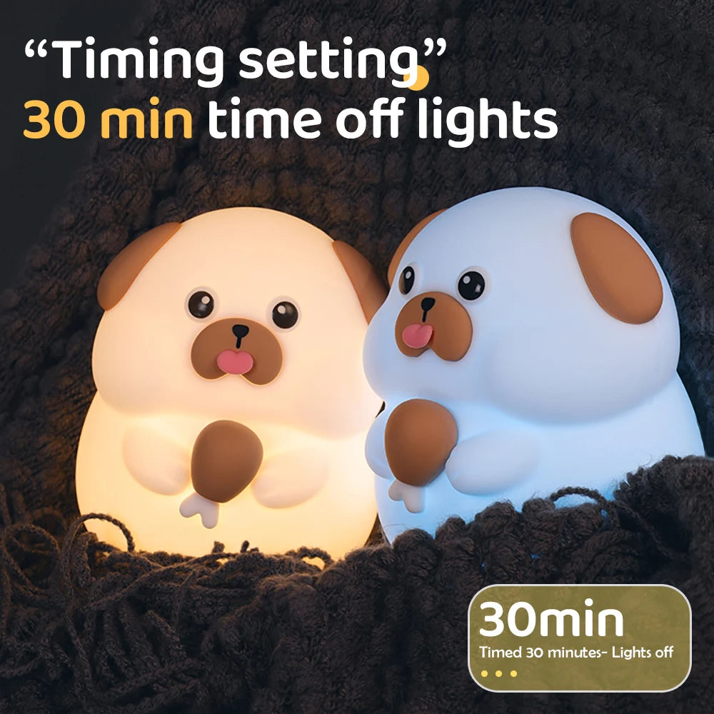 "Cute Companions: USB Rechargeable Silicone Cat & Dog Night Light – Kawaii Bear Design for Cozy Kids’ Room Decor!"