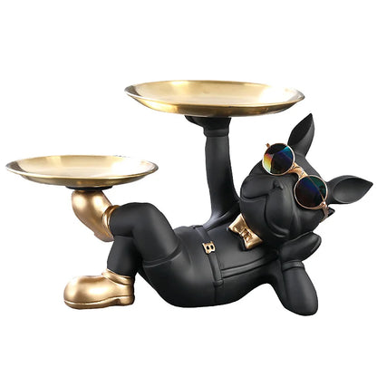 "Charming Fortune Dog Double Tray: Creative Resin Sculpture for Storing Keys and Jewelry – Perfect Animal Craft Ornament for Home Decor!"