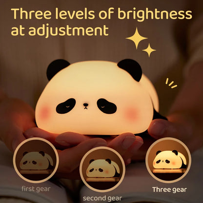 "Panda Power: Cute LED Night Light in Silicone – USB Rechargeable Touch Lamp with Timing Feature for Kids' Bedrooms!"