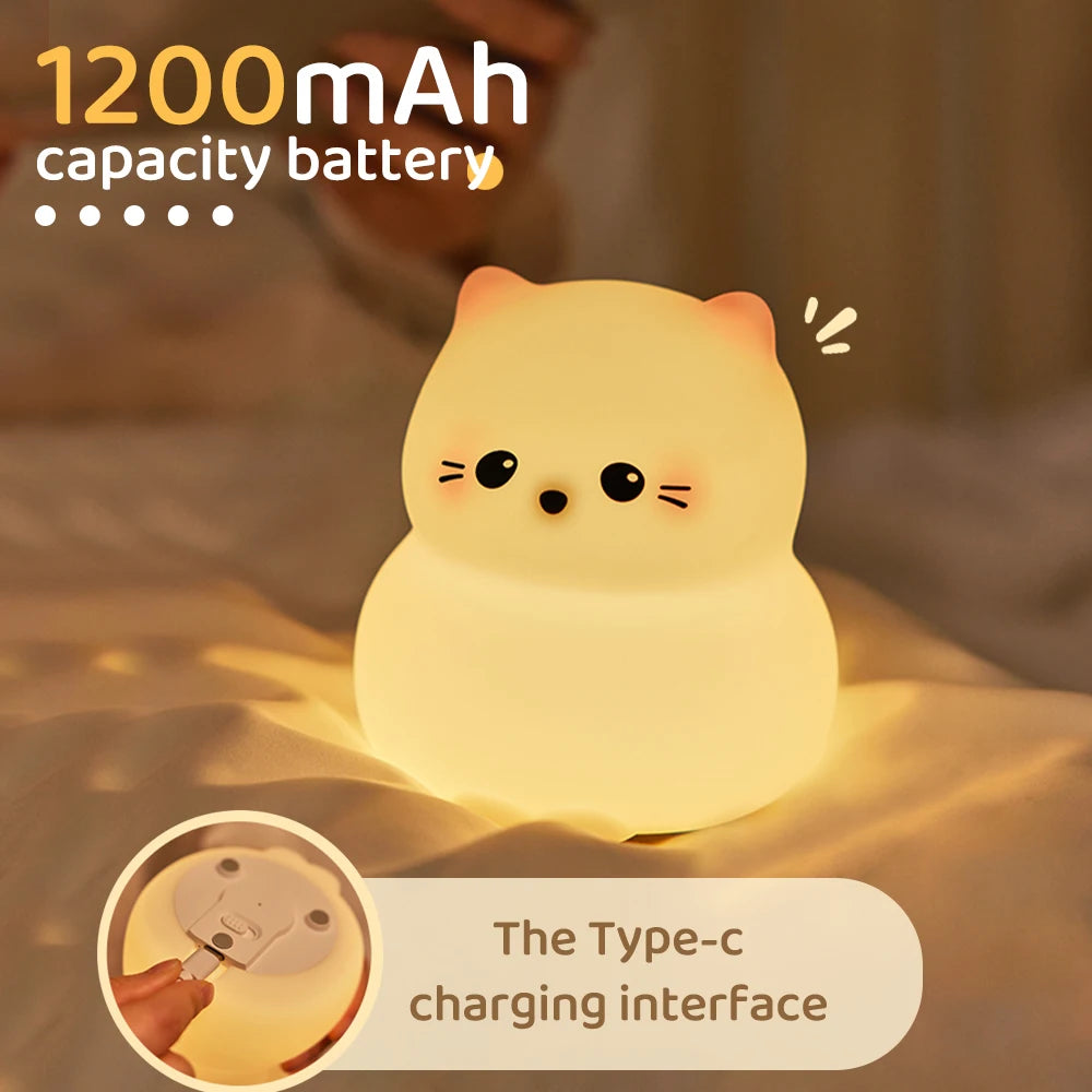 "Cute Companions: USB Rechargeable Silicone Cat & Dog Night Light – Kawaii Bear Design for Cozy Kids’ Room Decor!"