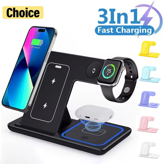 3-in-1 Foldable Wireless Charger Stand for iPhone, iWatch, and AirPods