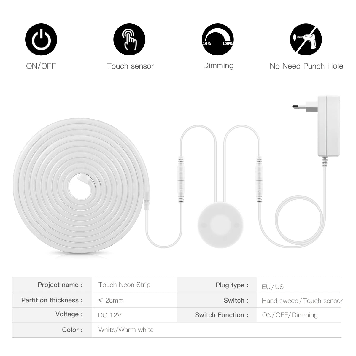 "Smart Glow: Hand Scan Sensor & Touch Dimmer LED Strip Neon Lamp – Waterproof Backlight for Bedrooms and Kitchens!"