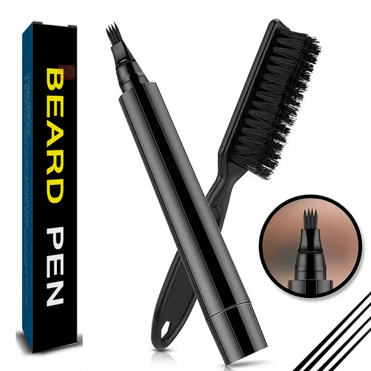 Kit stylo et brosse à barbe imperméables – Stimulateur de barbe et de moustache