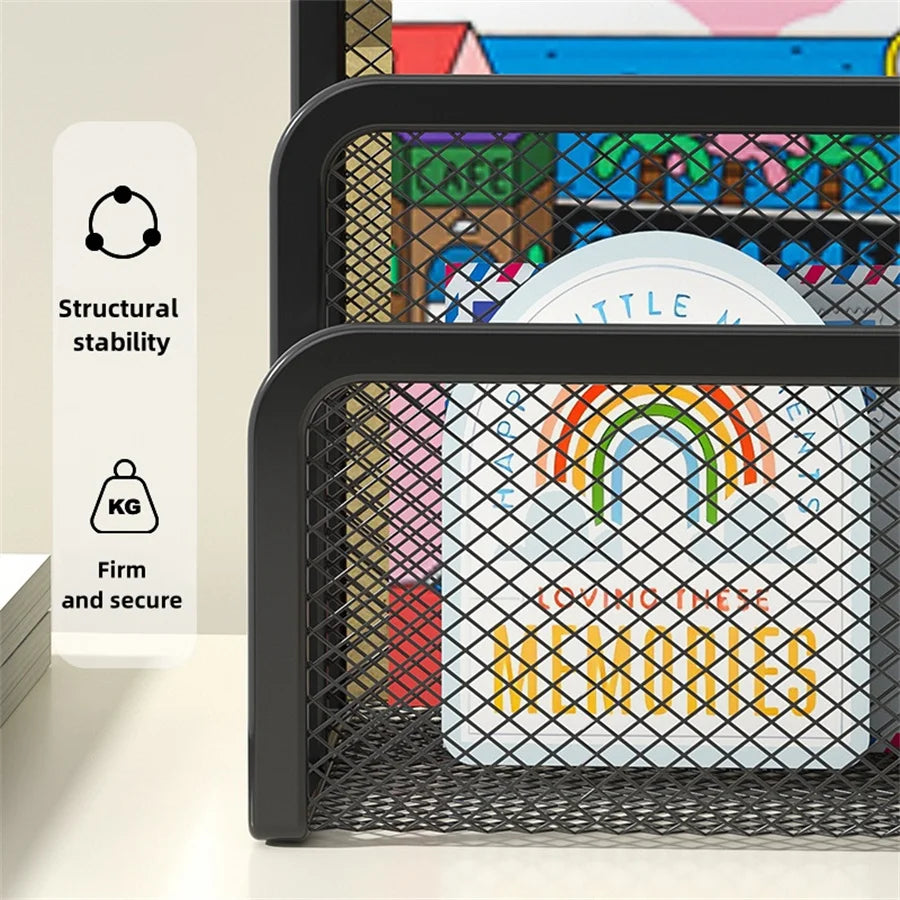 منظم مكتب شبكي معدني مكون من 3 طبقات: صينية ورق أنيقة وحامل دفتر ملاحظات