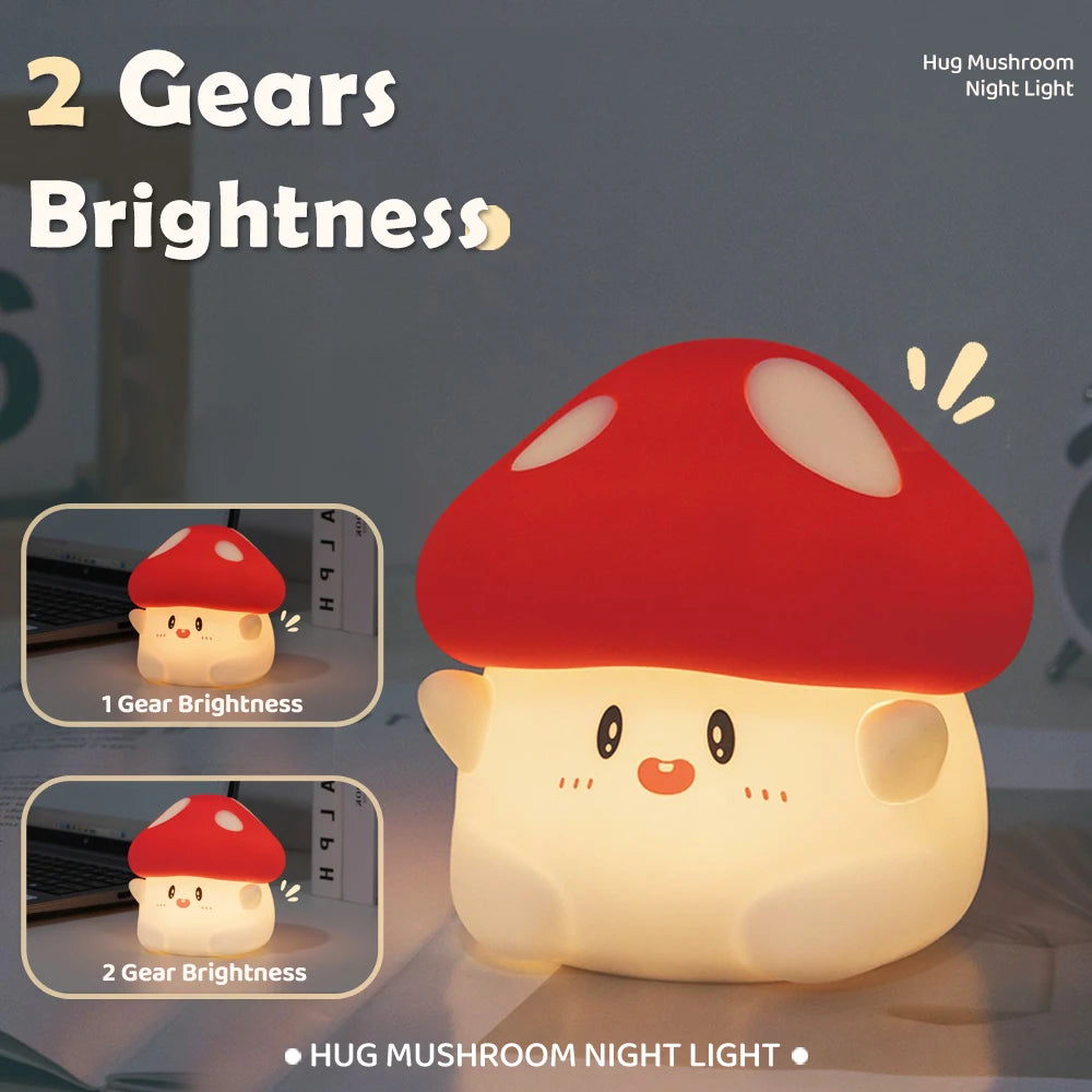 "Whimsical Glow: Dimmable Mushroom LED Silicone Night Light – Soft, Rechargeable Sleep Companion for Nursery!"