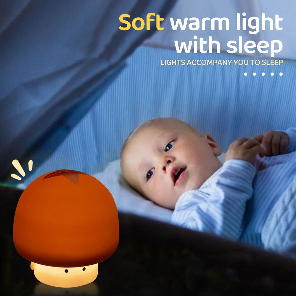 "Whimsical Glow: Dimmable Mushroom LED Silicone Night Light – Soft, Rechargeable Sleep Companion for Nursery!"