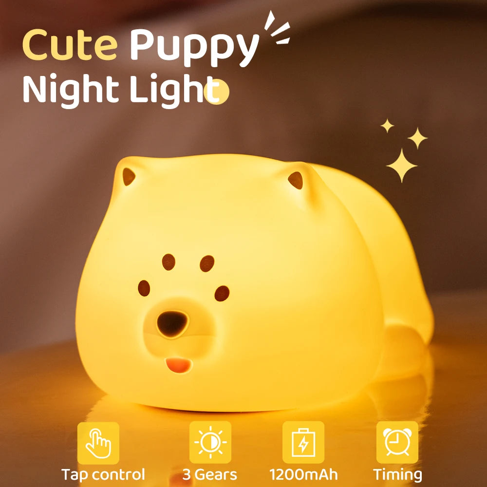 "Adorable Glow: Rechargeable Dimmable Dog Silicone Night Light – Perfect for Kids’ Rooms!"