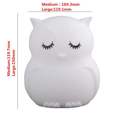 "Charming Owl LED Night Light: Touch Sensor, Remote Control, 9 Colors & Dimmable – Perfect Rechargeable Gift for Kids!"