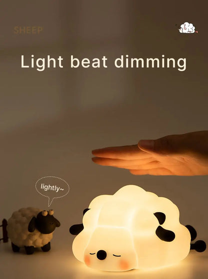 "Adorable LED Night Lights: Cute Sheep, Panda, and Rabbit Silicone Lamps – USB Rechargeable with Timing Feature for Kids’ Bedside Decor!"