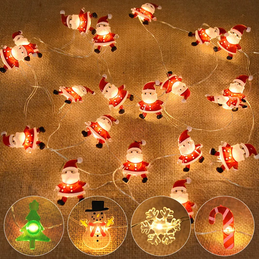 2M 20-LED Santa Claus &amp; Snowflake Light String - Christmas Decoration for Home, Tree, and Gifts