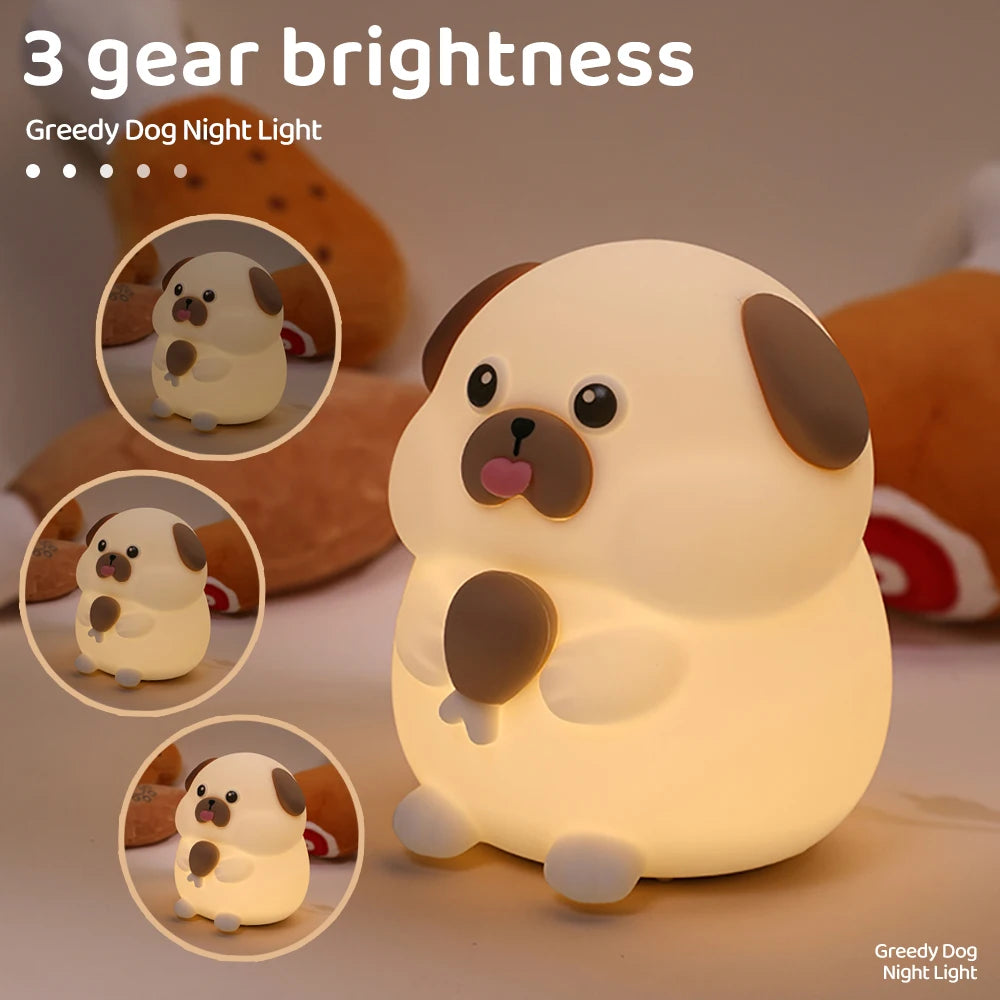 "Cute Companions: USB Rechargeable Silicone Cat & Dog Night Light – Kawaii Bear Design for Cozy Kids’ Room Decor!"