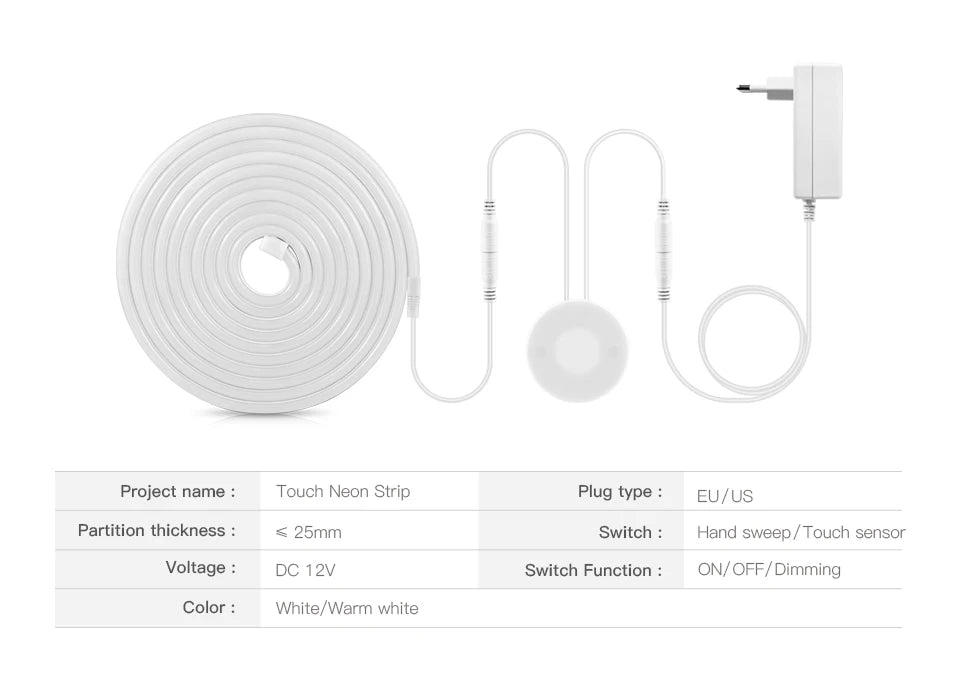 "Smart Glow: Hand Scan Sensor & Touch Dimmer LED Strip Neon Lamp – Waterproof Backlight for Bedrooms and Kitchens!"