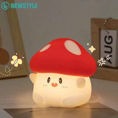 "Whimsical Glow: Dimmable Mushroom LED Silicone Night Light – Soft, Rechargeable Sleep Companion for Nursery!"