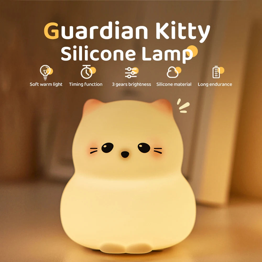 "Cute Companions: USB Rechargeable Silicone Cat & Dog Night Light – Kawaii Bear Design for Cozy Kids’ Room Decor!"