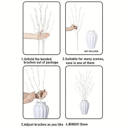 Guirlandes lumineuses à LED en forme de branches de bouleau blanc – Guirlandes lumineuses festives à piles pour Noël, les mariages et les fêtes