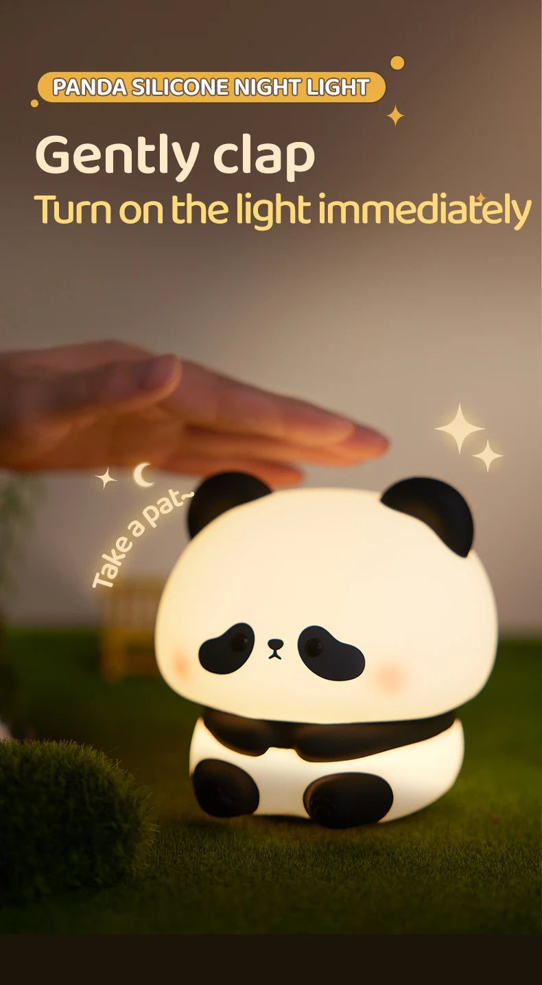 "Panda Power: Cute LED Night Light in Silicone – USB Rechargeable Touch Lamp with Timing Feature for Kids' Bedrooms!"