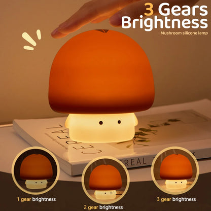 "Whimsical Glow: Dimmable Mushroom LED Silicone Night Light – Soft, Rechargeable Sleep Companion for Nursery!"