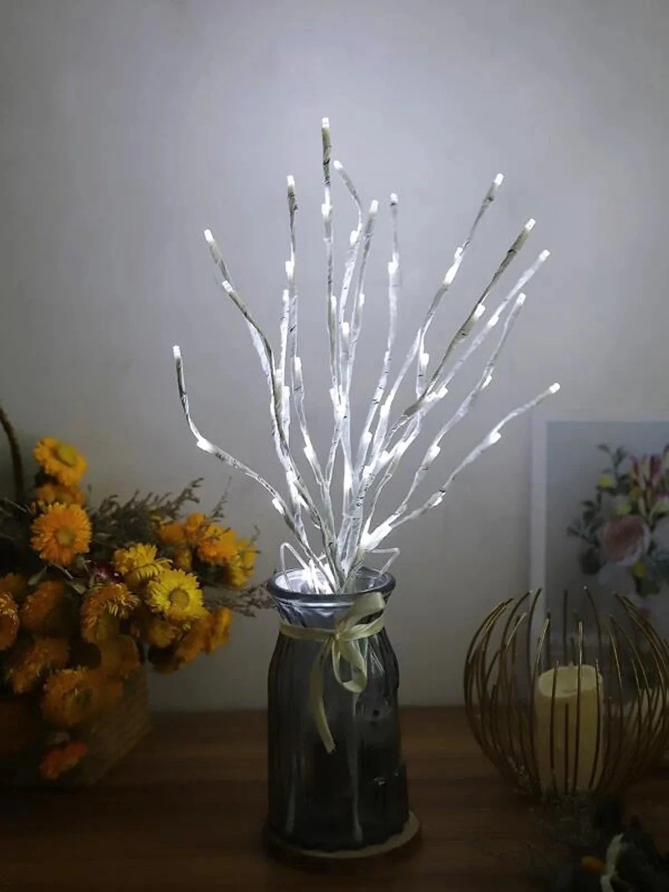 Guirlandes lumineuses à LED en forme de branches de bouleau blanc – Guirlandes lumineuses festives à piles pour Noël, les mariages et les fêtes