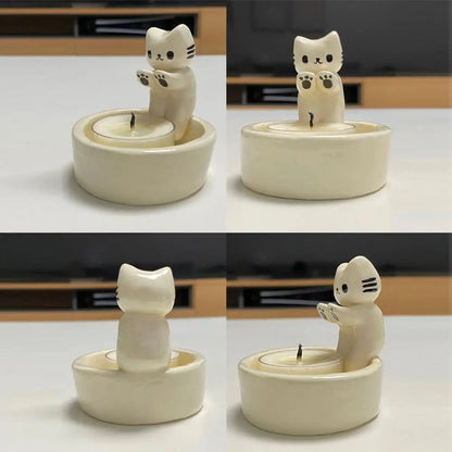 "Charming Little Cat Warming Paws Candle Holder: Adorable Aromatherapy Decor for Desktop Bliss!"