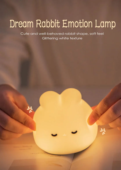 "Cute Bunny Rabbit Night Light: Adorable USB Silicone Lamp for Kids’ Rooms – Perfect Kawaii Decor for Nursery and Toddlers!"