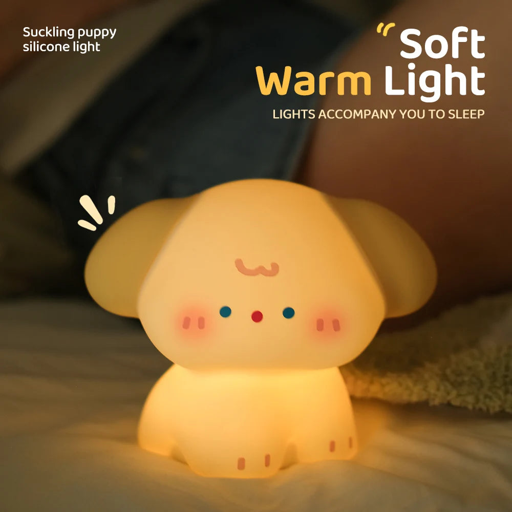 "Adorable Glow: Rechargeable Dimmable Dog Silicone Night Light – Perfect for Kids’ Rooms!"