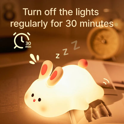 "Adorable LED Night Lights: Cute Sheep, Panda, and Rabbit Silicone Lamps – USB Rechargeable with Timing Feature for Kids’ Bedside Decor!"