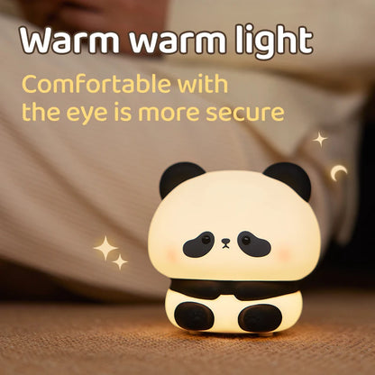 "Panda Power: Cute LED Night Light in Silicone – USB Rechargeable Touch Lamp with Timing Feature for Kids' Bedrooms!"