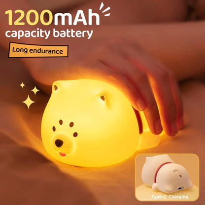 "Adorable Glow: Rechargeable Dimmable Dog Silicone Night Light – Perfect for Kids’ Rooms!"