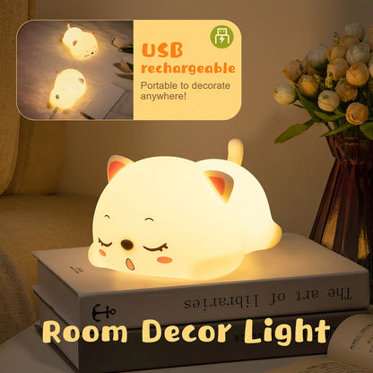 "Feline Fantasy: Cat LED Night Light with Touch Sensor & Remote Control – Colorful Silicone USB Rechargeable Lamp for Kids' Dreamy Spaces!"