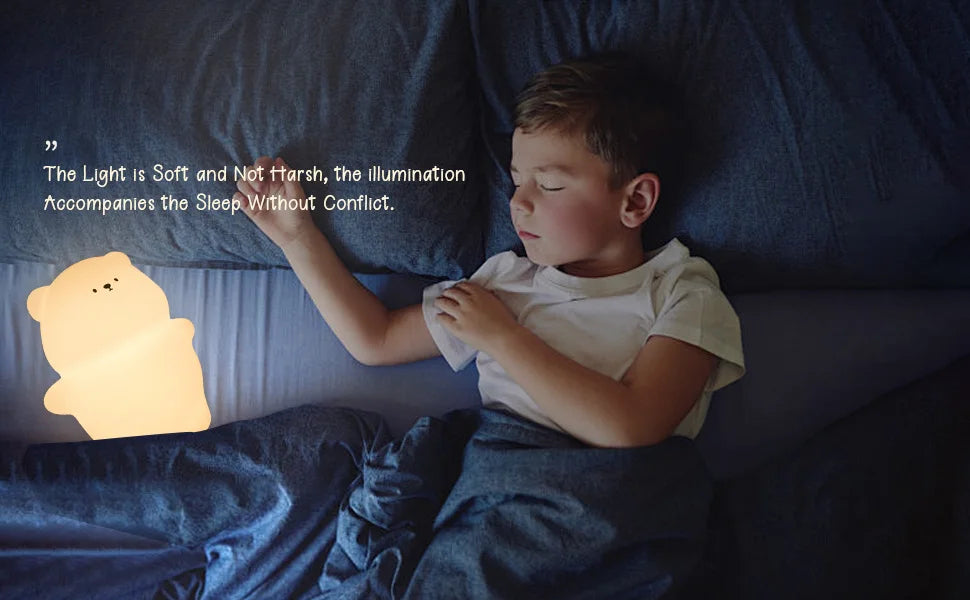 Cozy Glow: Touch-Control Silicone Bear Night Light – The Perfect Nursery Companion!