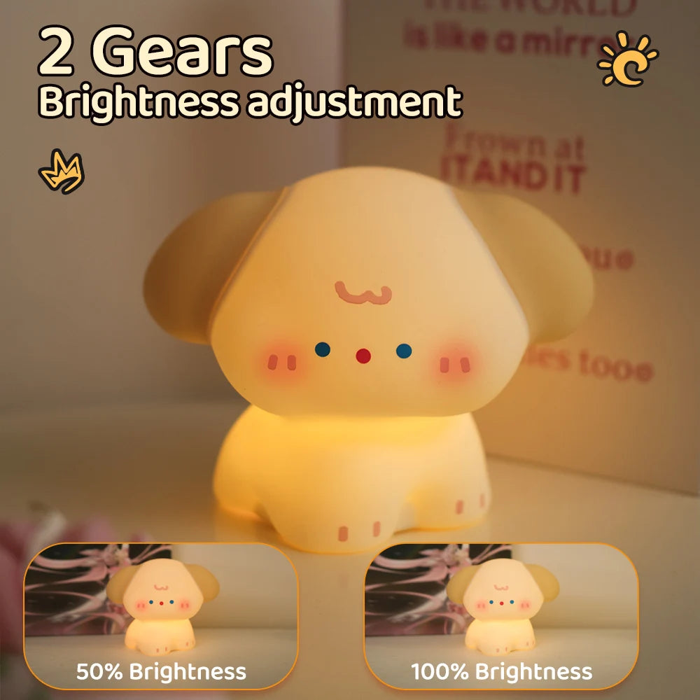 "Adorable Glow: Rechargeable Dimmable Dog Silicone Night Light – Perfect for Kids’ Rooms!"