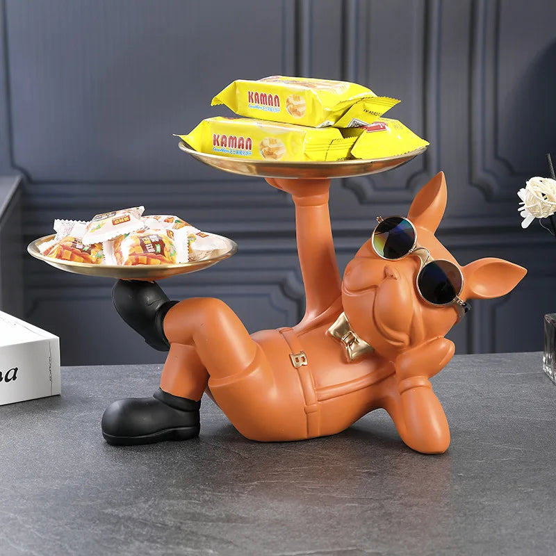 "Charming Fortune Dog Double Tray: Creative Resin Sculpture for Storing Keys and Jewelry – Perfect Animal Craft Ornament for Home Decor!"