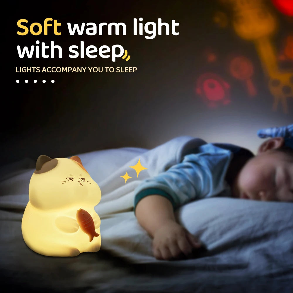 "Cute Companions: USB Rechargeable Silicone Cat & Dog Night Light – Kawaii Bear Design for Cozy Kids’ Room Decor!"