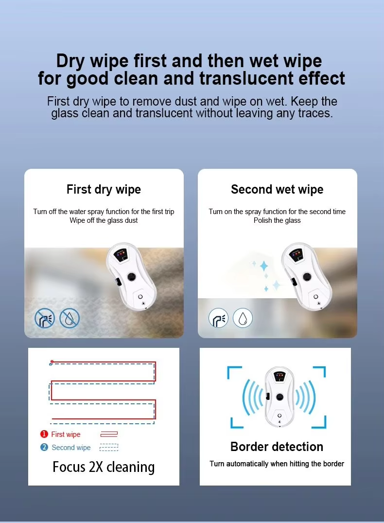 Robot nettoyeur de vitres intelligent avec pulvérisation d'eau automatique et technologie anti-chute