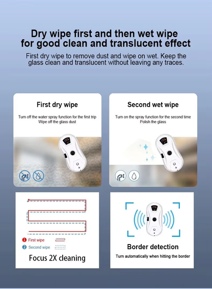 Robot nettoyeur de vitres intelligent avec pulvérisation d'eau automatique et technologie anti-chute